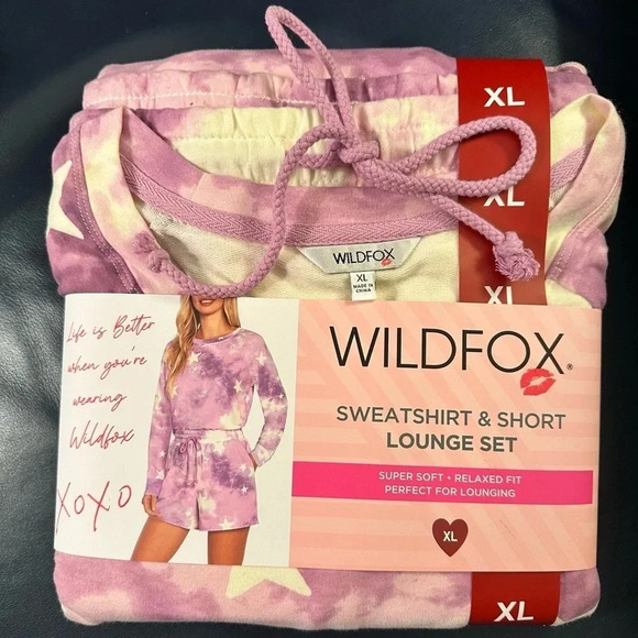 WILDFOX Ladies Sweatshirt & Short Lounge Set Tie Dye Stars XL | MSRP $160 | NWT - Picture 7 of 14